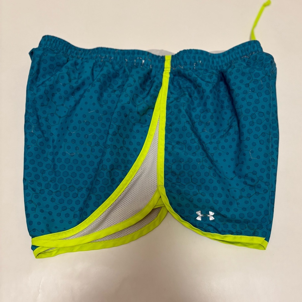 Under Armour Women’s Teal Blue 3” Honeycomb Geometric Athletic Running Shorts L - Picture 6 of 6